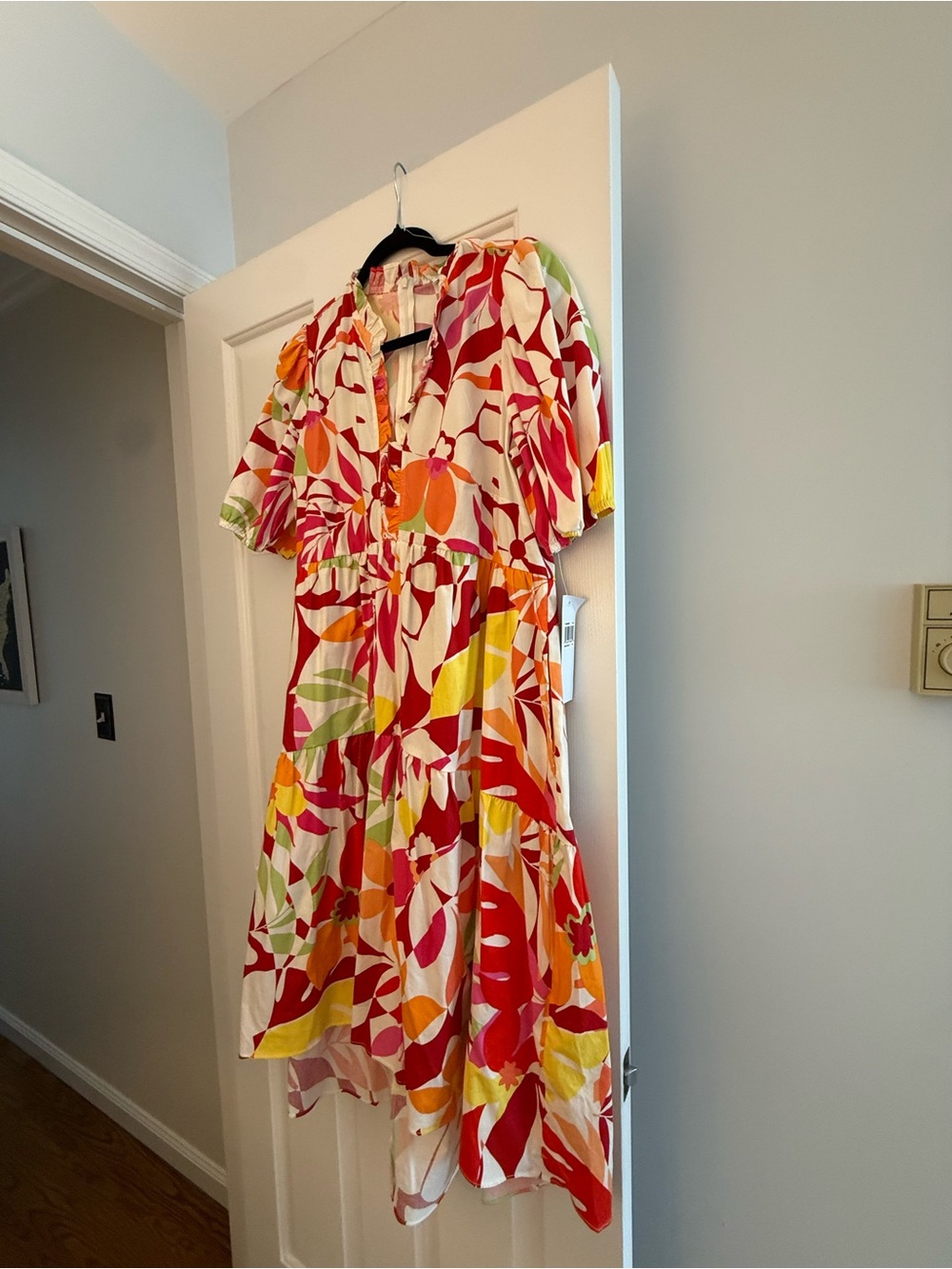 London Times Colorful Abstract Floral High-Low Midi Dress